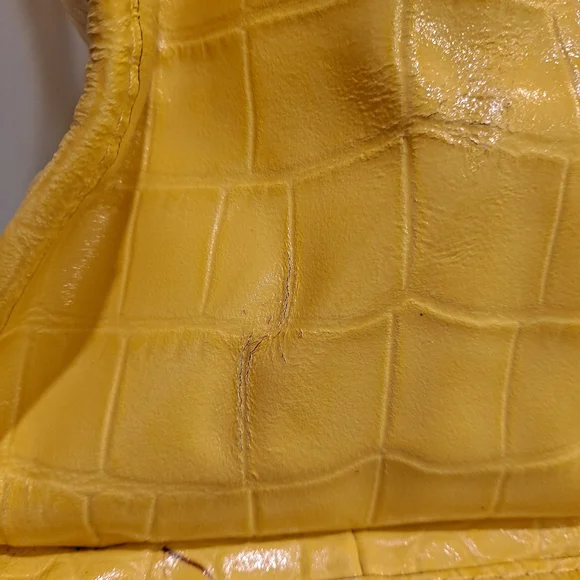 ANTONIO MELANI Vintage Yellow Faux Leather Croc Embossed Shoulder Tote Bag - Picture 8 of 10